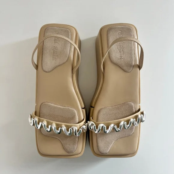 Cult Gaia Onyx Platform Slingback Sandal Silver Spiral Tan EU 38 NWOT - Picture 5 of 13
